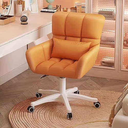 Stilvoller orangefarbener Samtstuhl mit Rollen, niedlicher Drehstuhl für Damen und Mädchen, gepolsterter Schminktischstuhl mit Kissen für Schlafzimmer-Dekor Stilvoller orangefarbener Samtstuhl mit Rollen, niedlicher Drehstuhl für Damen und Mädchen, gepolsterter Schminktischstuhl mit Kissen für Schlafzimmer-Dekor von Generisch