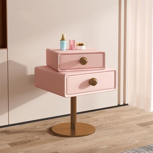 Stilvoller rosa Nachttisch mit Schubladen für Schlafzimmer & Wohnzimmer - Modernes Design Einfache Montage 40x40x60cm Metallbeine Funktionelle Aufbewahrungslösung von Generisch