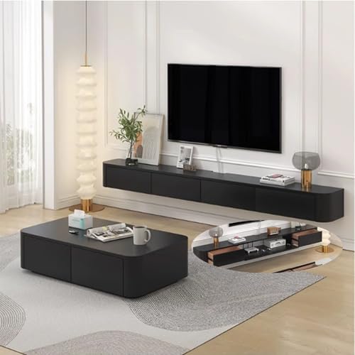 Stilvoller wandmontierter schwebender TV-Ständer – großes Unterhaltungszentrum mit mehreren Staufächern für Wohnzimmer & Schlafzimmer – modernes schwarzes Design (260 x 20 x 24 cm) von Generisch