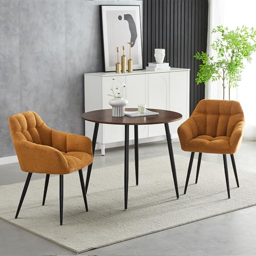 Stilvolles, modernes rundes Esstisch-Set mit 4 Walnusssesseln – Kompakte Küche Büro Café Möbel – Orange Tisch & 2 Stühle Combo für kleine Räume Stilvolles, modernes rundes Esstisch-Set mit 4 Walnusssesseln – Kompakte Küche Büro Café Möbel – Orange Tisch & 2 Stühle Combo für kleine Räume von Generisch