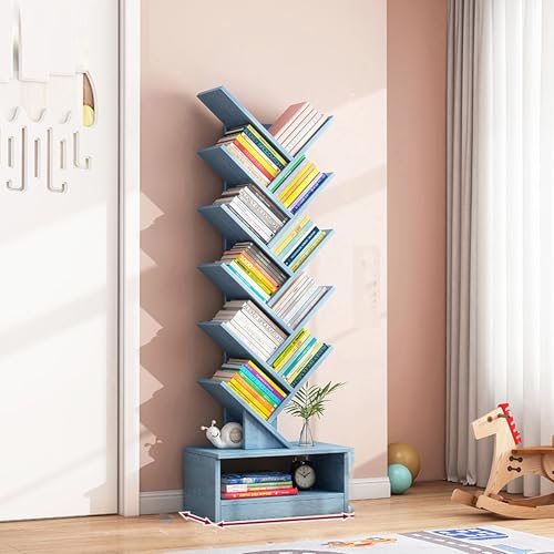 Stilvolles Eck-Bücherregal mit 12 Ebenen, blau, platzsparende Vitrine mit doppelt verstärktem T-Form-Design, moderner Nizer für Zuhause und Büro von Generisch