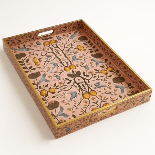Stilvolles Tablett/Serviertablett - emailliertes Holztablett/Servierplatte - robust und abwaschbar - schönes Retro Deko Tablett, vielseitig einsetzbar- Serviertablett groß 44 x 32 x 5 cm von Generisch