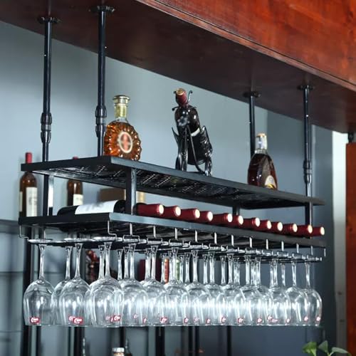 Stilvolles Weinregal zur Wandmontage, modernes Metall-Hängeregal für Weinflaschen und Gläser, Café-Bar-Display, platzsparende Weinaufbewahrungslösung, eleganter Weinbecherhalter von Generisch