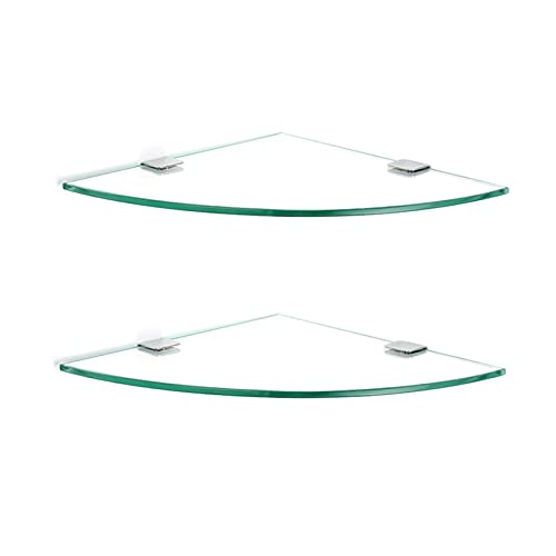 Stilvolles modernes Badezimmer-Eckregal aus Glas – kleines dreieckiges gehärtetes Glas mit polierten Metallklammern – funktionale Duschaufbewahrungslösung – 24 cm Stilvolles modernes Badezimmer-Eckregal aus Glas – kleines dreieckiges gehärtetes Glas mit polierten Metallklammern – funktionale Duschaufbewahrungslösung – 24 cm von Generisch