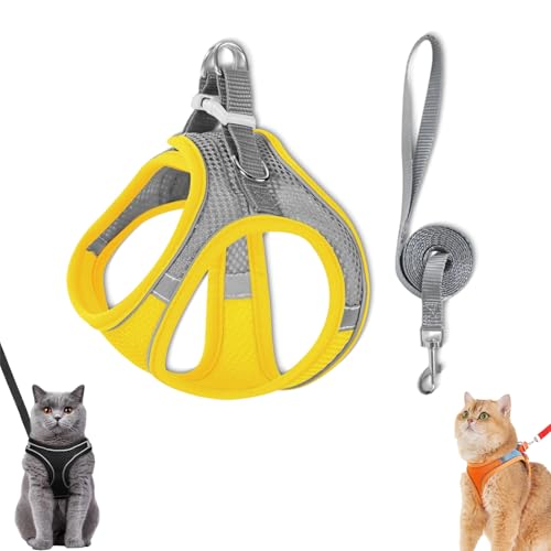 Stimulicat Cat Harness, Stimuli Cat Harness, Escape Proof Adjustable Soft Mesh Vest with Reflective Safety Strips, Pet Walking Vest Suitable for Most Pet Sizes (Gray-Yellow,XS) von Generisch