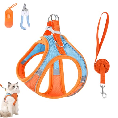 Stimulicat Cat Harness, Stimuli Cat Harness Design for Outdoor Cats, Soft Breathable Mesh Vest with Reflective Safety Strips, Adjustable and Escape Proo (Blue Orange,XS) von Generisch
