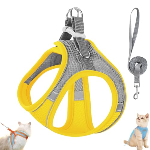 Stimulicat Cat Harness and Leash Set, Stimuli Cat Explorer Harness Design for Outdoor Cats, Soft Breathable Cats Leash Easy to Wear, with Reflective Safety Strips (Grey Yellow,XXS) von Generisch