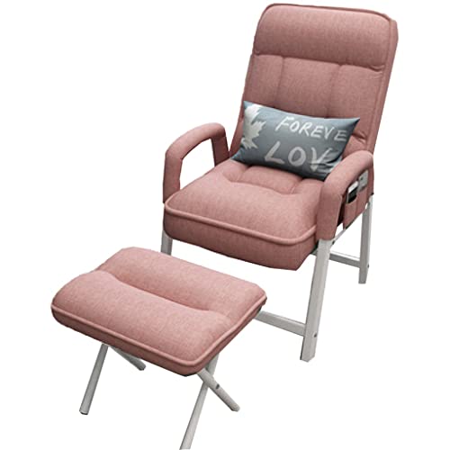 Stoff Lazy Chair mit Ottomane, Loungesessel für den Innenbereich mit Kopfstützen-Seitentasche in Rosa, Liegestuhl mit Armlehnen für Schlafzimmer, Büro von Generisch