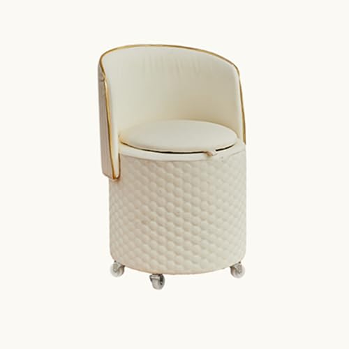 Storage Vanity Stool with Collapsible Backrest and Wheels - Round Ottoman Chair with Storage for Living Room Bedroom - Small Swivel Chair with Back Support von Generisch