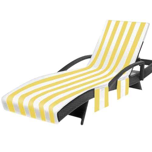 Strandkorb-Handtuch | gestreiftes Poolstuhl-Handtuch mit 3 Taschen | weiche Liegestuhl-Abdeckung, Chaiselongue-Handtuch für Outdoor, Garten, Strand von Generisch