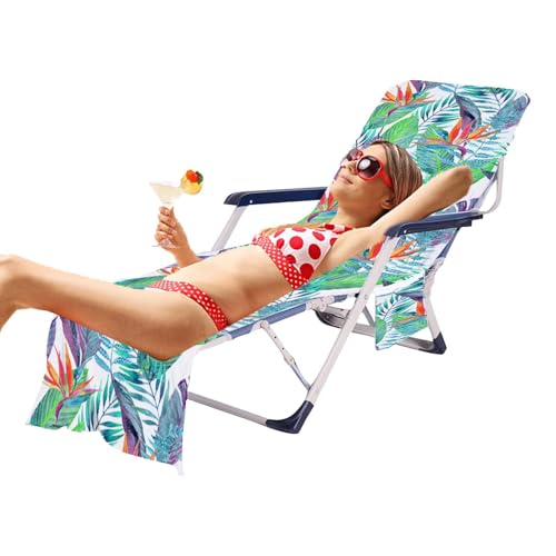 Strandkorb-Handtuchbezug, Stuhlhandtuch mit Seitentaschen, Schnell trocknende Chaiselongue-Stuhlabdeckung Sonnenliegen, Pool, Sonnenbaden, Garten, Strandhotel, kein Verrutschen von Generisch