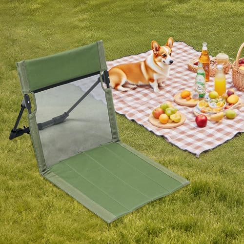 Strandkorb mit Rückenlehne, Bodenstuhl Gefaltetes Sitzkissen, Tragbar Meditationsstuhl Strand Klappkissen Sitz, Stadion Sitzkissen, Strandsitz Strandstuhl Klappbar Leicht (Grün, 40*39.5*41 cm) von Generisch