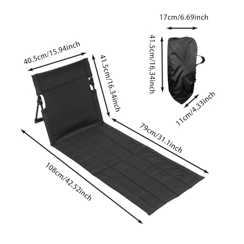 Strandkorb mit Rückenlehne, Bodenstuhl Gefaltetes Sitzkissen, Tragbar Meditationsstuhl Strand Klappkissen Sitz, Stadion Sitzkissen, Strandsitz Strandstuhl Klappbar Leicht (Schwarz, 79*40.5*41.5cm) von Generisch