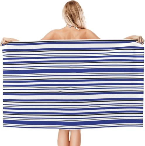 Strandtuch XXL Blaue Streifen Mikrofaser Handtuch Groß 150x200 cm Strand Badetuch Moderne Geometrie, Schnelltrocknend und Sandfrei, für Reise, Sauna, Yoga, Camping A-6227 von Generisch