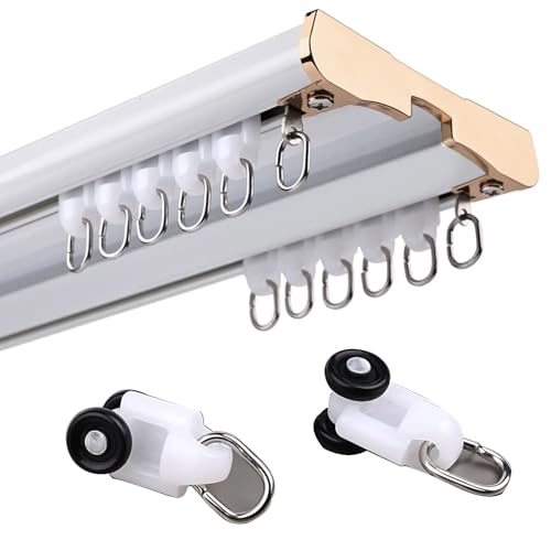 Strapazierfähige, doppelläufige Deckenvorhangschienen mit stummen Rollen, einfach zu installieren, Raumteiler für Wohnzimmer und Schlafzimmer, 190 cm, cremefarben von Generisch