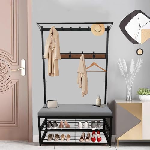 Strapazierfähige, freistehende Garderobe mit Schuhbank und Aufbewahrung, Mehrzweck-Baum für Eingangsbereich, Flur, Wohnzimmer, Schlafzimmer, einfache Montage, stilvolles und funktionales Design Strapazierfähige, freistehende Garderobe mit Schuhbank und Aufbewahrung, Mehrzweck-Baum für Eingangsbereich, Flur, Wohnzimmer, Schlafzimmer, einfache Montage, stilvolles und funktionales Design von Generisch