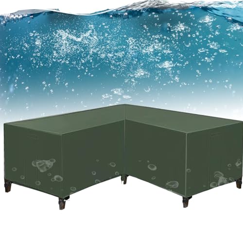 Strapazierfähige, wasserdichte Abdeckung für L-förmiges Ecksofa, Oxford-Stoff, Gartenmöbelschutz mit Lüftungsschlitzen, 320 x 320 x 80 cm von Generisch