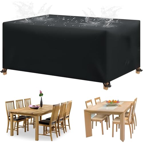 Strapazierfähige, wasserdichte Abdeckung für Terrassentisch und Stuhl, 420D-Oxford-Gewebe, rechteckig, 400 x 140 x 85 cm, winddicht und UV-beständig, Gartenmöbelschutz von Generisch
