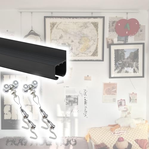 Strapazierfähige Clipschiene, Galerie-Bilderaufhängungssystem, verstellbares Bilder-Aufhängeset mit Haken und Kabel, ideal für Rahmen, Zeichnungen und Blumentöpfe (2,5 m Schiene, 2 Haken) von Generisch
