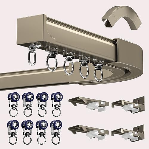 Strapazierfähige Deckenvorhangschiene für Erkerung, verstellbare Schiene mit Eckverbindern für transparente Vorhänge und Raumteiler, ein-/zweipolig, gerade/gebogenes Design von Generisch