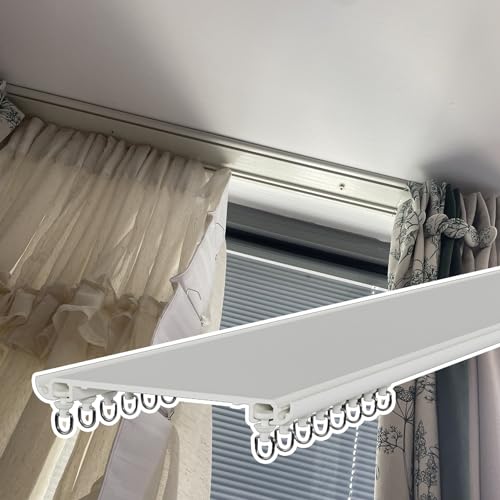 Strapazierfähige Doppel-Vorhangschiene, Deckenhalterung, verstellbar, schneidbar, Erkerfenster-Vorhängesystem für reibungsloses Gleiten und einfache Installation von Generisch