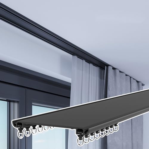 Strapazierfähige Doppel-Vorhangschiene, Deckenhalterungsschiene – verstellbare zuschneidbare Erkerfenster-Vorhangstange für leichtgängige Schiebevorhänge und einfache Installation Strapazierfähige Doppel-Vorhangschiene, Deckenhalterungsschiene – verstellbare zuschneidbare Erkerfenster-Vorhangstange für leichtgängige Schiebevorhänge und einfache Installation von Generisch