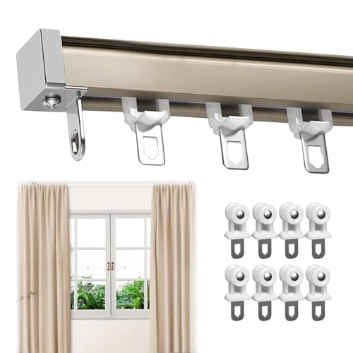 Strapazierfähige Doppelschienen-Gardinenstange mit leisen Rollen für reibungslosen Betrieb, gerades Design, champagnerfarben, ideal für Zuhause und Büro Strapazierfähige Doppelschienen-Gardinenstange mit leisen Rollen für reibungslosen Betrieb, gerades Design, champagnerfarben, ideal für Zuhause und Büro von Generisch