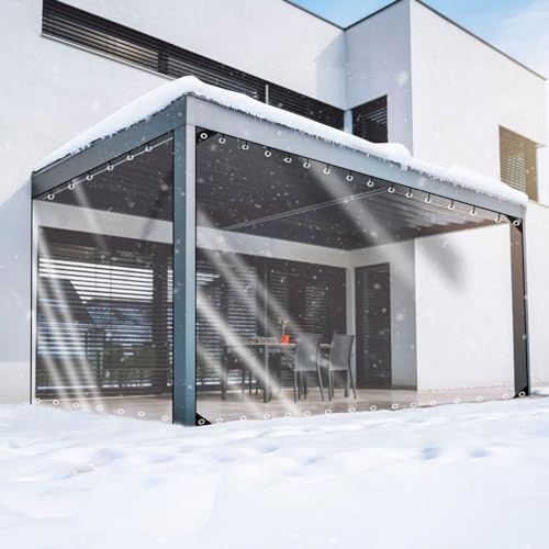 Strapazierfähige Vinyl-Vorhänge für den Außenbereich für Terrasse – maßgeschneiderte, transparente PVC-Planen mit rostfreien Ösen, wasserdichte Garten- und Pergola-Vorhänge, 3 x 5 m von Generisch