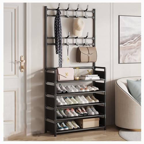 Strapazierfähige schwarze Bodengarderobe mit 5-lagigem Schuhregal, stabiles Design für den Eingangsbereich, abgerundete Ecken für Sicherheit, stilvolle und funktionale Aufbewahrungslösung. von Generisch