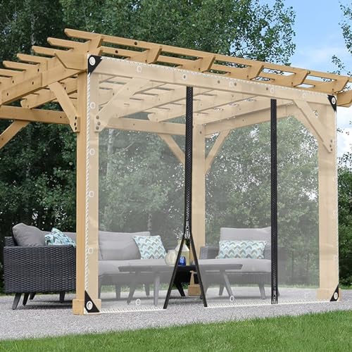 Strapazierfähige transparente Outdoor-Vorhänge mit Reißverschluss-Tür für Terrasse, Pergola, Pavillon, transparente Seitenteile, 5 x 2,5 m von Generisch