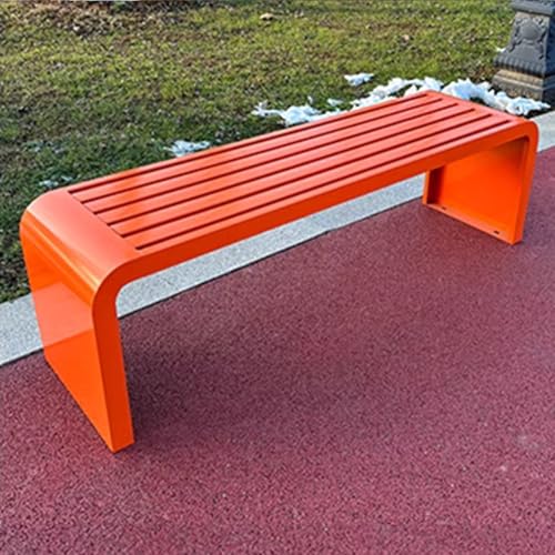 Strapazierfähige wetterfeste Gartenbank aus Metall für den Außenbereich, rückenfreie Lattensitzfläche für 2–3 Personen, perfekt für Veranda und Park, 149,9 x 40,6 x 45,7 cm, leuchtend orange von Generisch