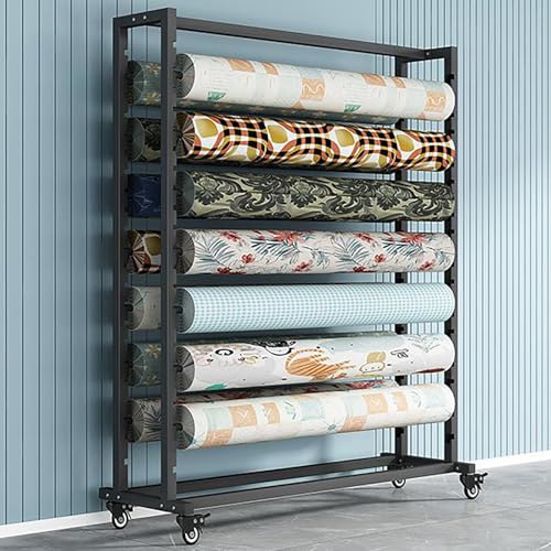 Strapazierfähiges, kommerzielles Textilgewebe-Rollenregal, beweglicher Stahl-Organizer mit verstellbarer Hängestange, Tischdecke und Vinyl-Spulenregal (weiß, 100 cm breit, 16 Rollen) von Generisch