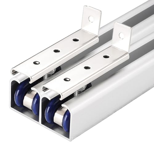 Strapazierfähiges Schiebetür-Hardware-Kit – einfaches DIY-Decken- und Wandhalterungsschienen-Set für 2,3 m Scheunentüren, Doppel-Bypass-Design, anpassbare weiße Oberfläche, perfekt für Renovierung zu von Generisch