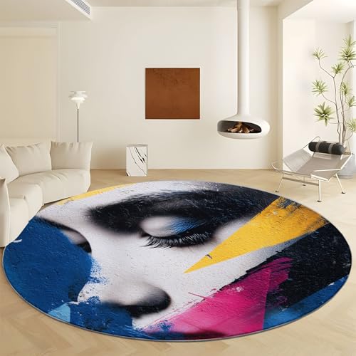 Street Art Runder Teppich Wohnzimmer Schlafzimmer 200 cm, Buntes Geometrisches Mädchen Kurzflor Weich Waschbar rutschfest Runder Teppiche für Kinderzimmer Esszimmer Outdoor Street Art Runder Teppich Wohnzimmer Schlafzimmer 200 cm, Buntes Geometrisches Mädchen Kurzflor Weich Waschbar rutschfest Runder Teppiche für Kinderzimmer Esszimmer Outdoor von Generisch