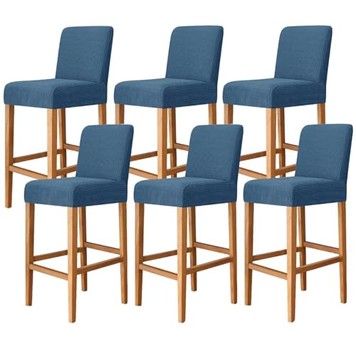 Stretch-Barhocker-Bezüge, abnehmbar und waschbar, elastische Schonbezüge für kurze Rückenlehnen, 4er-Set (dunkelblau), perfekter Schutz für Esszimmerstühle von Generisch
