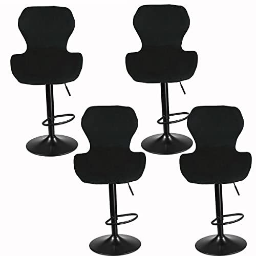 Stretch-Barhockerbezüge-Set für gebogene Drehstühle mit niedriger Rückenlehne, moderner, dicker Milchseidenstoff, perfekt für Küchentheke und kurze Esszimmerstühle, Schwarz, 4 Stück von Generisch