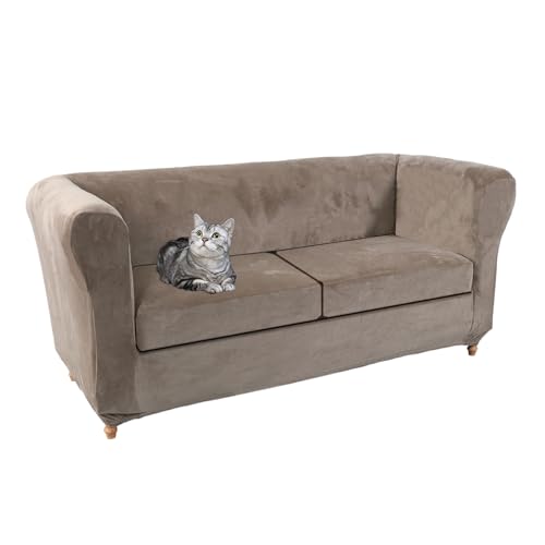 Stretch Chesterfield Sofabezug 1 2 3 Stück Weicher Samt Couchbezug für Wohnzimmer Rutschfester Möbelschutz Luxuriöser Beige Stuhl + 1 Kleiner Sitzbezug von Generisch