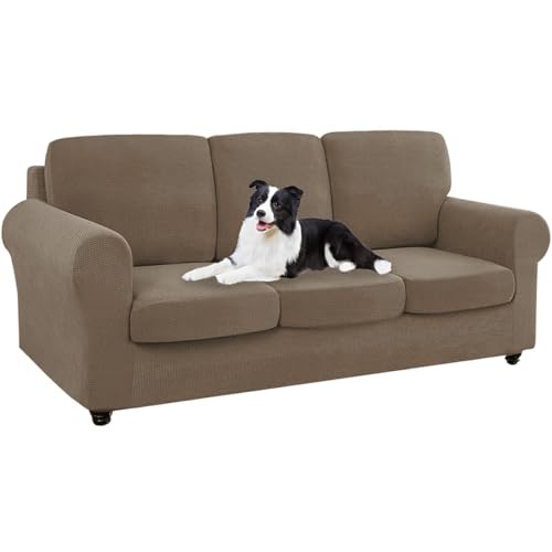 Stretch-Jacquard-Sofabezug-Set, stilvoller Couch-Schonbezug für Ektorp-Sofa, inklusive Sitzkissen, Bezüge und Rückenlehnen, Khaki Sofa + 3-L-Sitze + 3-L-Rückenlehnen) von Generisch