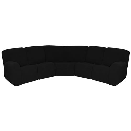 Stretch L Form Sektional Recliner Sofa Cover Set 7 Stück Schwarz Möbelschutz zum Liegen L Form Couch Passend für 5 Sitzkonfigurationen von Generisch