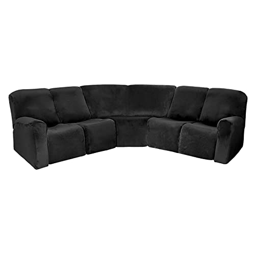 Stretch L Shape Recliner Cover Set Velvet Slipcovers for Sectional Couch Corner Sofa Protector with 7 Pieces Black Stretch L Shape Recliner Cover Set Velvet Slipcovers for Sectional Couch Corner Sofa Protector with 7 Pieces Black von Generisch