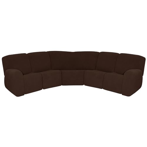 Stretch L Shape Sectional Recliner Sofa Covers 5 Seat 7 Piece Set Brown Reclining Couch Covers for L Shape Sofa Furniture Protection von Generisch