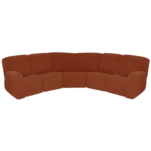 Stretch L Shape Sectional Recliner Sofa Covers 7 Piece Set Orange Furniture Protector Cover for 5 Seat Reclining Couch von Generisch