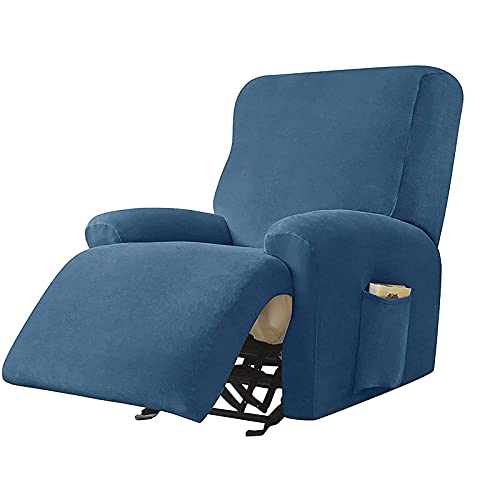 Stretch-Samt-Bezug für Liegestuhl, waschbar, Sofaschoner mit Seitentasche, rutschfest, Couch-Schonbezug für Wohnzimmer, Marineblau, passend für 1-Sitzer, 2-Sitzer, 3-Sitzer von Generisch