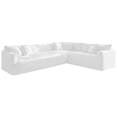 Stretch-Samt-Ecksofa-Bezug, L-Form, rutschfester 6-Sitzer-Schonbezug für Sektionalcouch, weicher Möbelschutz (Weiß, 3 Stück) von Generisch