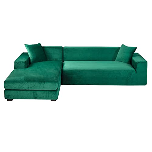 Stretch Samt Ecksofa Sofabezug rutschfest 2 Stück L-förmiger Protektor Weiche Möbelbezug für 4+2 Sitzer Ecksofa - Grün und Stilvolle Wohnkultur von Generisch