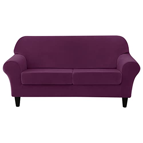 Stretch-Samt-Sofa-Schonbezug-Set, 3-teilig, 2-Sitzer-Möbelschutz mit 2 Kissenbezügen, eleganter goldfarbener Stretchbezug für Heimdekoration von Generisch