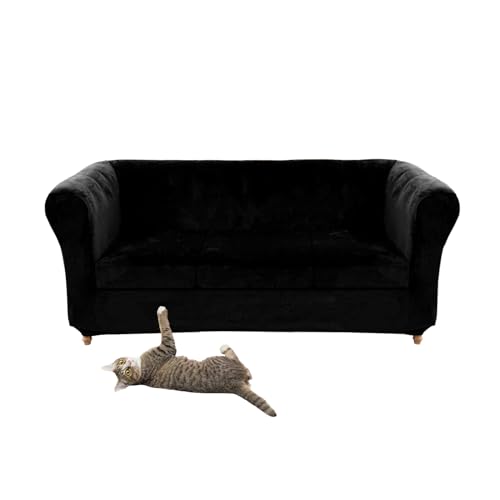 Stretch-Samt-Sofabezug-Set Chesterfield, Vintage-Stil, Couch-Schonbezug mit Sitzkissenbezug, für geschwungenes Sofa und Sessel, schwarz, inklusive 3 kleinen Sitzbezügen Stretch-Samt-Sofabezug-Set Chesterfield, Vintage-Stil, Couch-Schonbezug mit Sitzkissenbezug, für geschwungenes Sofa und Sessel, schwarz, inklusive 3 kleinen Sitzbezügen von Generisch