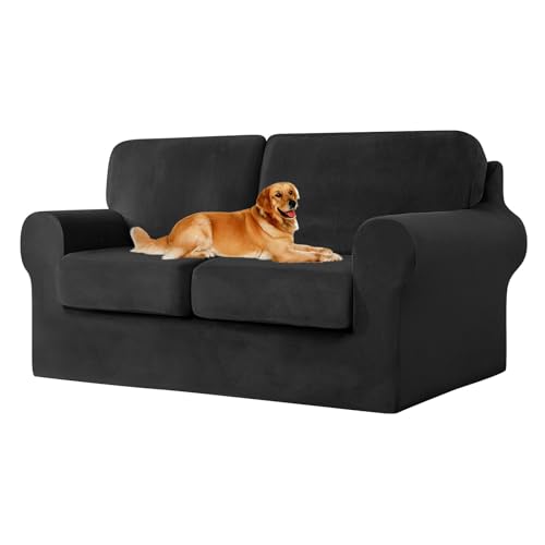 Stretch Samt Sofabezug Set Waschbar rutschfest Couchbezug für 2-Sitzer Sofa mit Kissenbezügen Schwarz 5 Stück Möbelschutz Stretch Samt Sofabezug Set Waschbar rutschfest Couchbezug für 2-Sitzer Sofa mit Kissenbezügen Schwarz 5 Stück Möbelschutz von Generisch