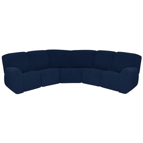 Stretch-Sofabezüge in L-Form, mit Möbelschutz, 7-teiliges Set, Marineblau, passend für 5-Sitzer-Liegesofa von Generisch