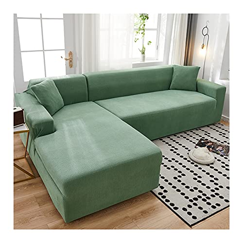 Stretch-Sofabezug, Schachbrettmuster und einfarbig, grün, 4-Sitzer + 4-Sitzer, elastischer Sofabezug für Ecksofa, strapazierfähiger Polyester-Möbelschutz von Generisch